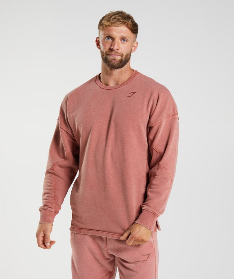 Bluzy Gymshark Power Washed Crew Męskie Różowe | PL 041LOR